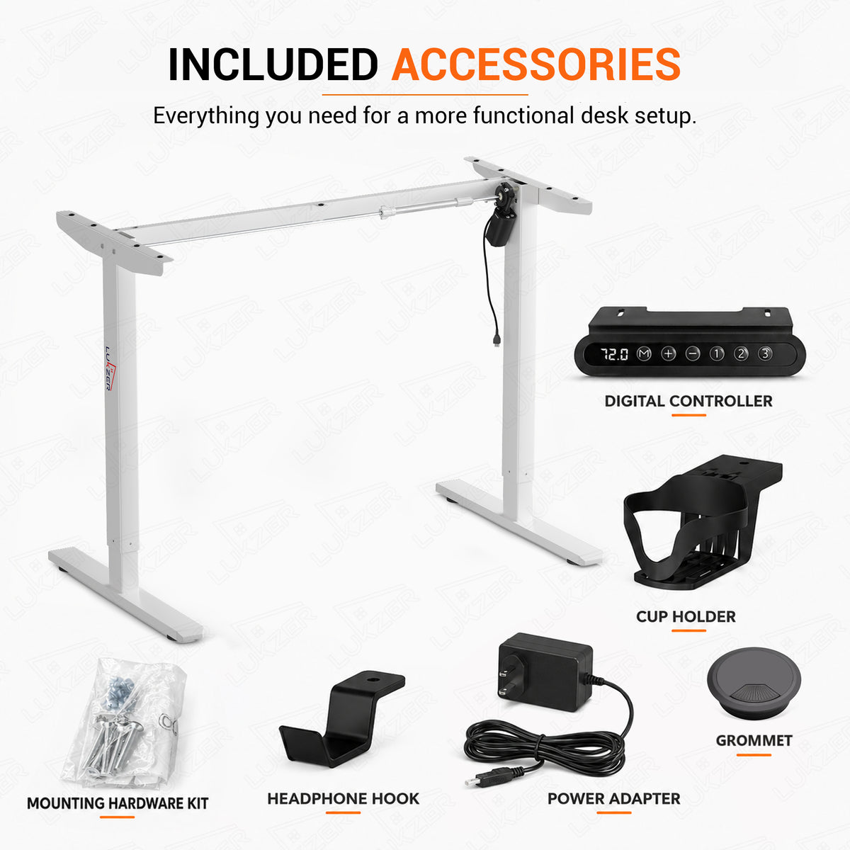Lukzer Electric Height Adjustable Desk Frame (EST-003-F/White)