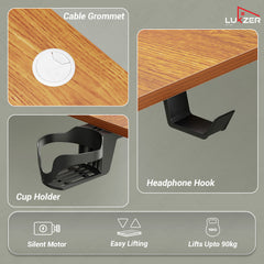 Lukzer Electric Height Adjustable Desk with USB & Type-C Study Table (EST-003/UC-White & Oak Brown) 3-Years Warranty