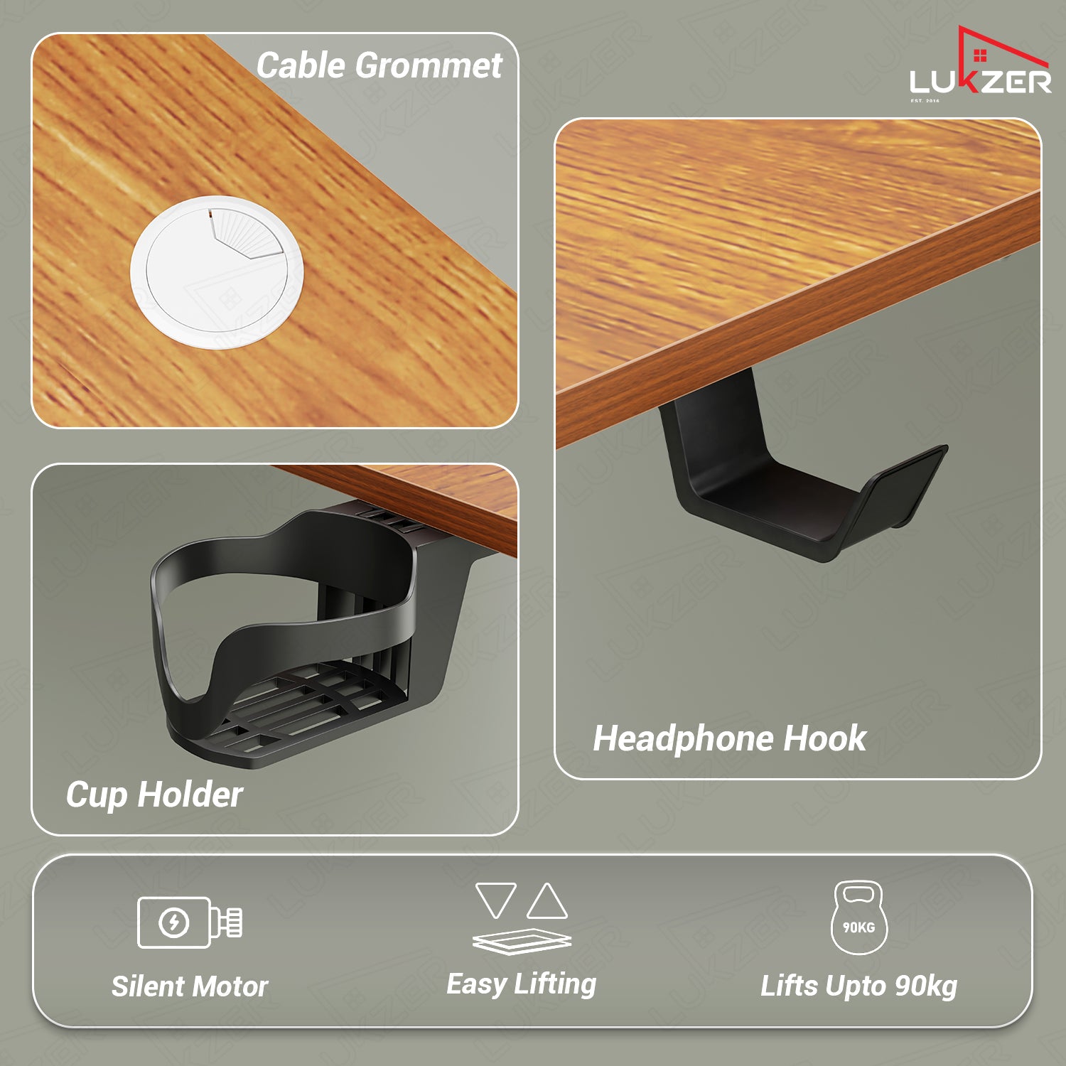 Lukzer Electric Height Adjustable Desk with USB & Type-C Study Table (EST-003/UC-White & Oak Brown) 3-Years Warranty