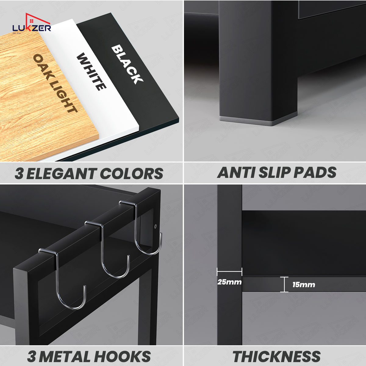 Lukzer 5-Tier Multipurpose Metal & Wood Kitchen Storage Rack (MKR-005/Black & Black)