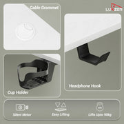 Lukzer Electric Height Adjustable Desk with USB & Type-C Study Table (EST-003/UC-White & White)