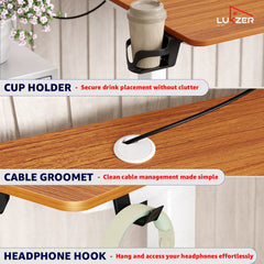 Lukzer Electric Automatic Height Adjustable Sit Stand Desk EST-003 ( White & Oak Brown ) 3-Years Warranty