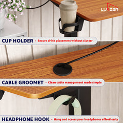 Lukzer Electric Automatic Height Adjustable Sit Stand Desk EST-003 ( Black & Oak Brown ) 3-Years Warranty
