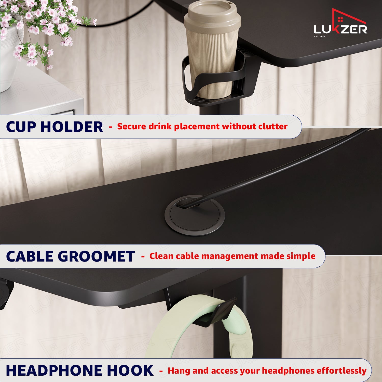 Lukzer Electric Automatic Height Adjustable Sit Stand Desk EST-003 ( Black & Black) 3-Years Warranty