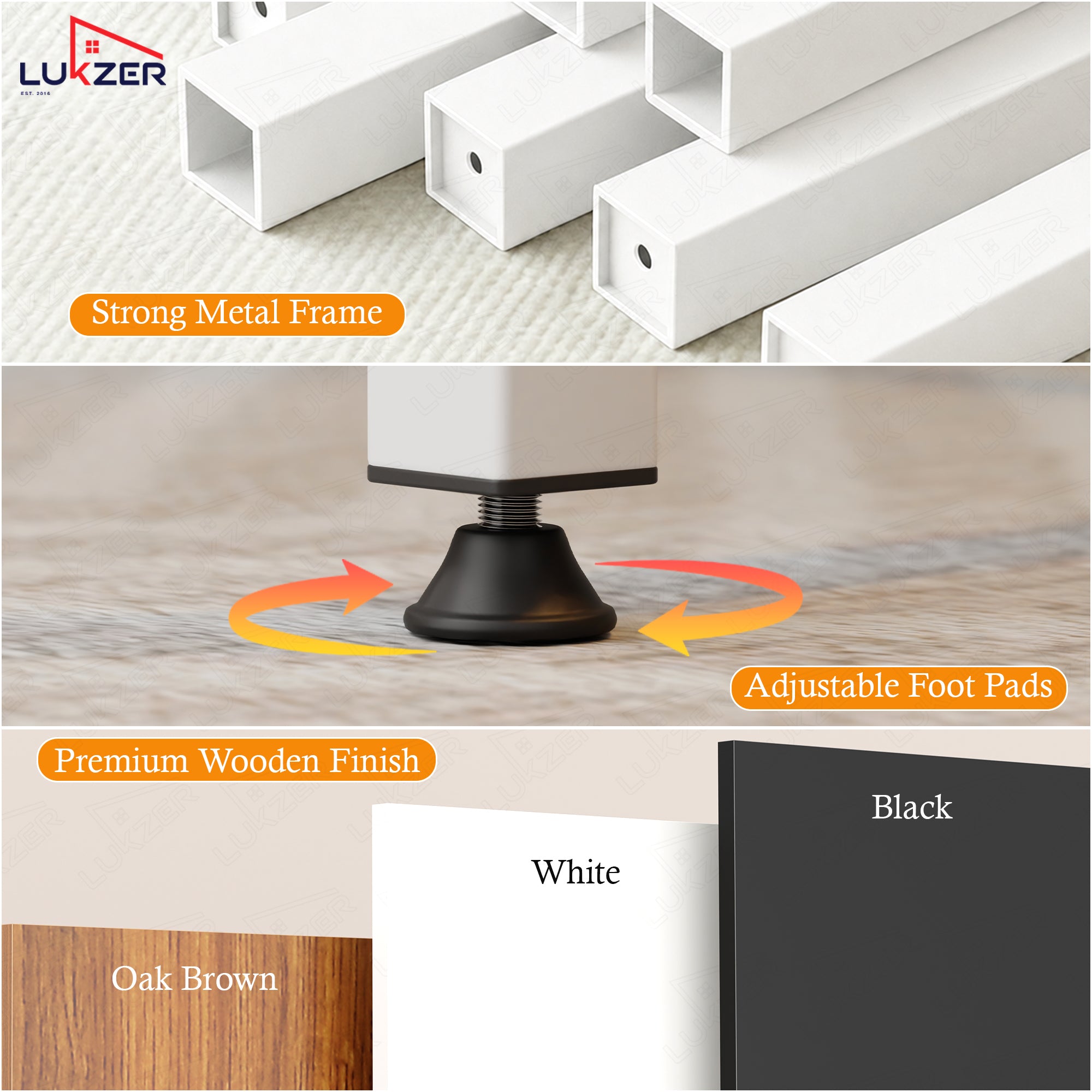 Lukzer X-Support Metal Frame & Engineered Wood Study Table for Home & Office (MST-008) white &  Oak Brown