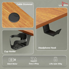 Lukzer Electric Height Adjustable Desk with USB & Type-C Study Table (EST-003/UC-Black & Oak Brown) 3-Years Warranty