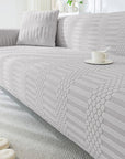 Jacquard Sofa Cover (Pastel Dark Grey Dotted Stripe Pattern)