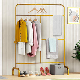 Lukzer Metal Garment Stand with Multi-Level Hanging Bars (MGS-005/Gold)