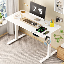 Lukzer Electric Height Adjustable Desk with USB & Type-C Study Table (EST-003/UC-White & White)