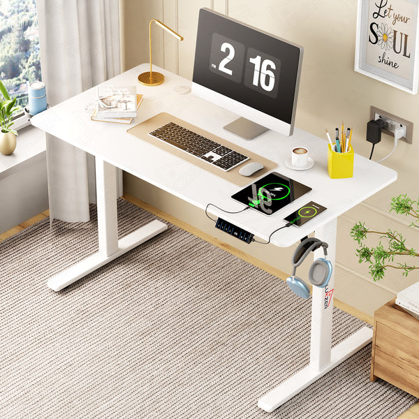 Lukzer Electric Height Adjustable Desk with USB & Type-C Study Table (EST-003/UC-White & White) 3-Years Warranty