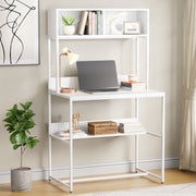 Lukzer Modern Study Table with Open Bookshelf & Hutch (MST-010/White & White)