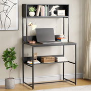 Lukzer Modern Study Table with Open Bookshelf & Hutch (MST-010/Black & Black)