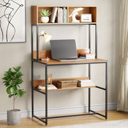 Lukzer Modern Study Table with Open Bookshelf & Hutch (MST-010/Black & Oak Brown)