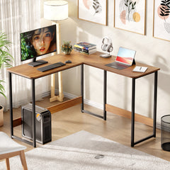 Lukzer Engineered Wood L-Shaped Corner Study and Computer Table for Home or Office (MST-007) Black & Oak Brown