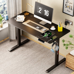 Lukzer Electric Height Adjustable Desk with USB & Type-C Study Table (EST-003/UC-Black & Black)