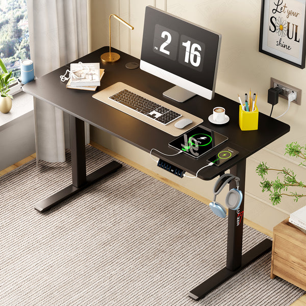 Lukzer Electric Height Adjustable Desk with USB & Type-C Study Table (EST-003/UC-Black & Black) 3-Years Warranty