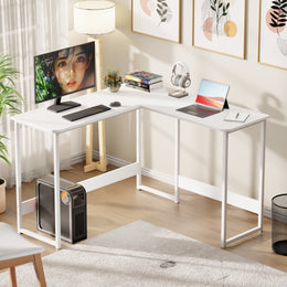 Lukzer Engineered Wood L-Shaped Corner Study and Computer Table for Home or Office (MST-007) white & white