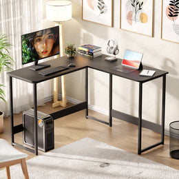 Lukzer Engineered Wood L-Shaped Corner Study and Computer Table for Home or Office (MST-007) Black & Black