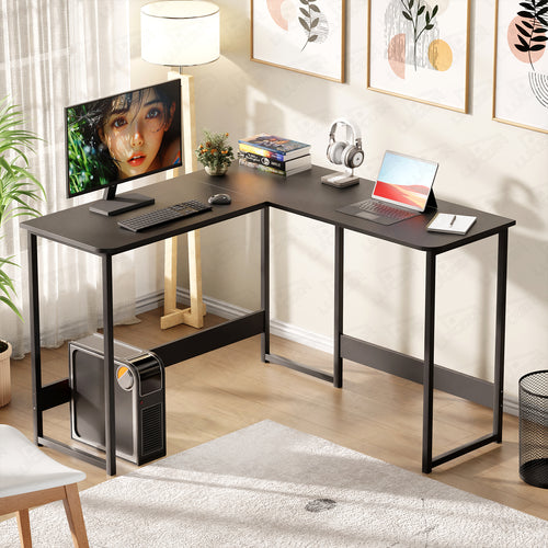 Lukzer Engineered Wood L-Shaped Corner Study and Computer Table for Home or Office (MST-007) Black & Black