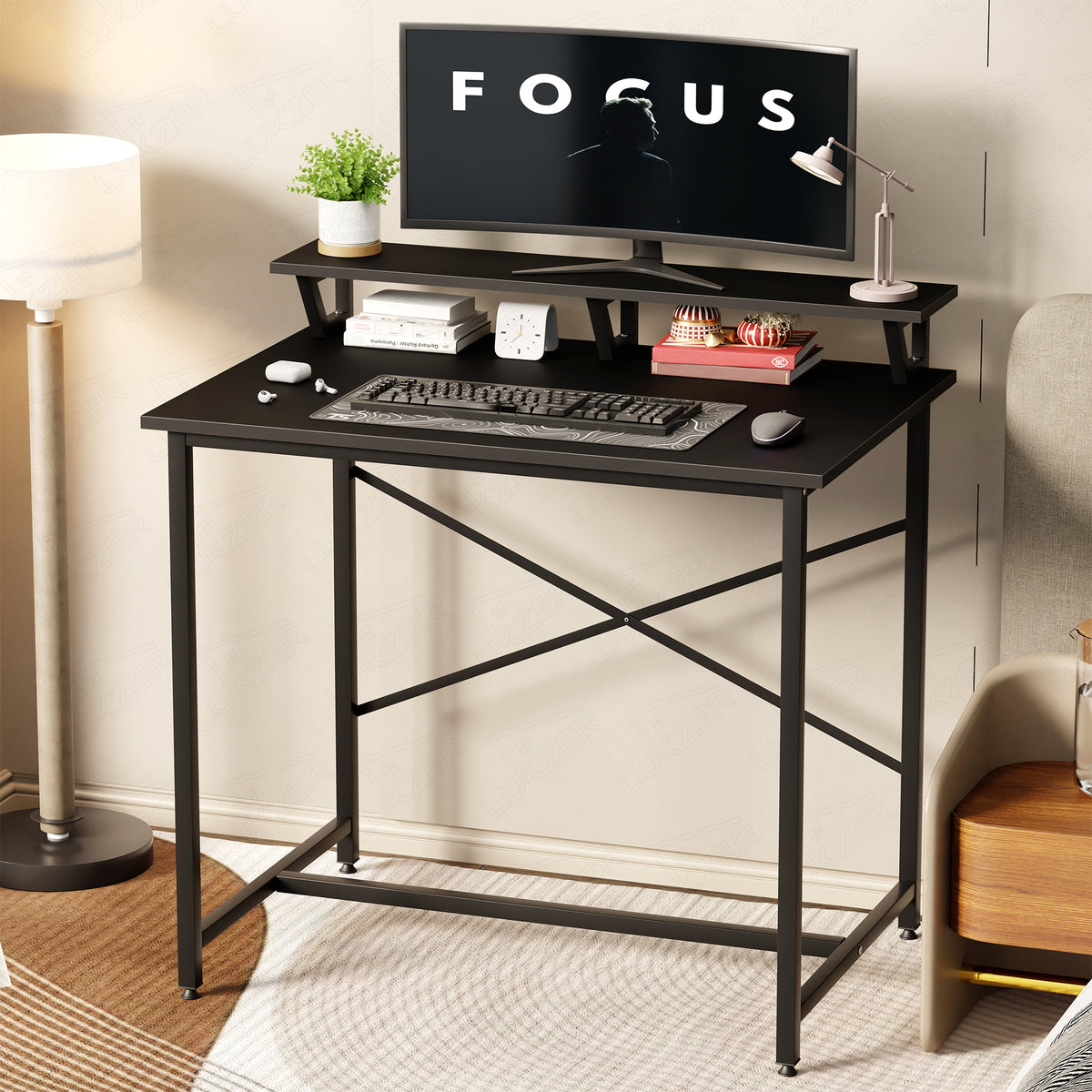 Lukzer X-Support Study Table with Monitor Riser for Home Office (MST-009/Black & Black)