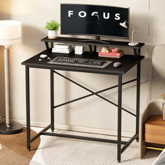 Lukzer X-Support Study Table with Monitor Riser for Home Office (MST-009/Black & Black)
