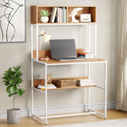 Lukzer Modern Study Table with Open Bookshelf & Hutch (MST-010/White & Oak Brown)