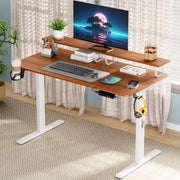 Lukzer Electric Height Adjustable Desk with Monitor Riser USB & Type-C Sit-Stand Table (EST-004/White & Oak Brown)