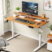 Lukzer Electric Height Adjustable Desk with Monitor Riser USB & Type-C Sit-Stand Table (EST-004/White & Oak Brown)