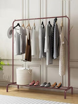 Lukzer Metal Garment Stand with Bottom Shelf – Sturdy Clothing Rack (Model: MGS-001, Gold/Black/White)