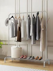 Lukzer Metal Garment Stand with Bottom Shelf – Sturdy Clothing Rack (Model: MGS-001, Gold/Black/White)