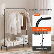 Lukzer Metal Garment Stand with Bottom Shelf – Sturdy Clothing Rack (Model: MGS-001, Gold/Black/White)