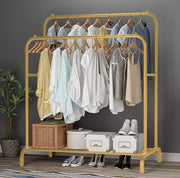 Lukzer Heavy-Duty Double Garment Rack with Bottom Storage – (MGS-002)(White, Gold, Black, Rose Gold, Silver)