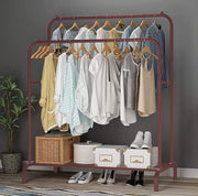 Lukzer Heavy-Duty Double Garment Rack with Bottom Storage – (MGS-002)(White, Gold, Black, Rose Gold, Silver)