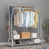 Lukzer Double Garment Stand with 2 Bottom Shelves – Sturdy Clothing Rack (Model: MGS-003, Gold/Black/White)