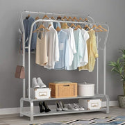 Lukzer Double Garment Stand with 2 Bottom Shelves – Sturdy Clothing Rack (Model: MGS-003, Gold/Black/White)