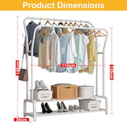 Lukzer Double Garment Stand with 2 Bottom Shelves – Sturdy Clothing Rack (Model: MGS-003, Gold/Black/White)