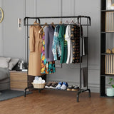 Lukzer Heavy-Duty Double Rod Garment Rack – Bottom Shelf, MGS-004 (Black/White)