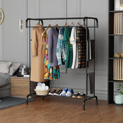 Lukzer Heavy-Duty Double Rod Garment Rack – Bottom Shelf, MGS-004 (Black/White)