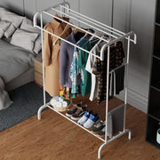 Lukzer Heavy-Duty Double Rod Garment Rack – Bottom Shelf, MGS-004 (Black/White)