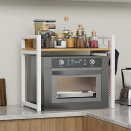 Lukzer Multi-Purpose Kitchen Rack – 1 Layer, MKR-001 (Metal Frame & Engineered Wood, White Frame/Oak Brown Board, Black Frame/Oak Brown Board)