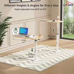 Lukzer Modern Adjustable Overbed Study Table with Wheels (MST-002/White & Oak Light)