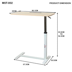 Lukzer Modern Adjustable Overbed Study Table with Wheels (MST-002/White & Oak Light)