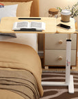 Lukzer Height Adjustable and Tilt Top Overbed Table with Cupholder & Wheels - MT-003 (White Frame/Oak Light Top)
