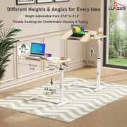 Lukzer Height Adjustable and Tilt Top Overbed Table with Cupholder & Wheels - MT-003 (White Frame/Oak Light Top)