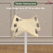 Lukzer Height Adjustable and Tilt Top Overbed Table with Cupholder & Wheels - MT-003 (White Frame/Oak Light Top)