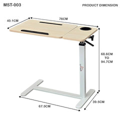 Lukzer Adjustable Overbed Study Table with Tilt Top, Cupholder & Wheels (MST-003/White & Oak Light)