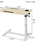 Lukzer Height Adjustable and Tilt Top Overbed Table with Cupholder & Wheels - MT-003 (White Frame/Oak Light Top)