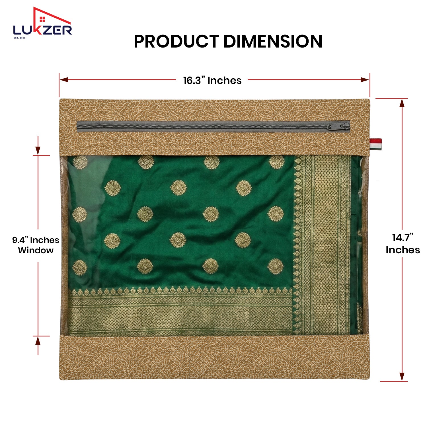 Lukzer 12 Pcs Leather Printed Big Size with Zip Closure & Transparent Window Saree Covers (Non-Woven)