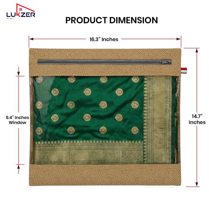 Lukzer 12 Pcs Leather Printed Big Size with Zip Closure & Transparent Window Saree Covers (Non-Woven)