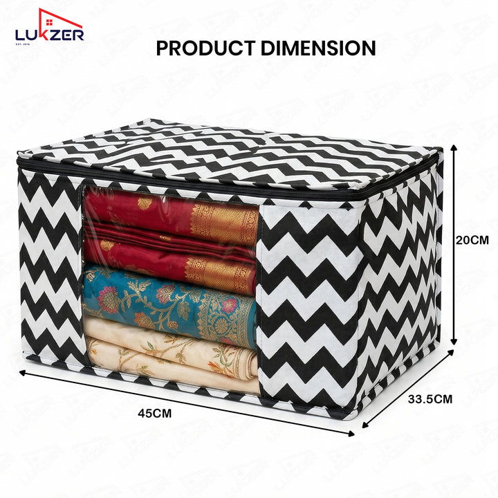 Lukzer 6 Pcs Zigzag Printed Large Size with Zip Closure & Mesh Window Saree Covers (Non-Woven)
